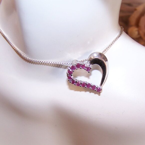 Vintage Ross Simons Sterling Silver Ruby Sliding Heart Pendant - Picture 5 of 8